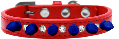 Pet and Dog Spike Collar, "Clear Crystals & Blue Spikes”