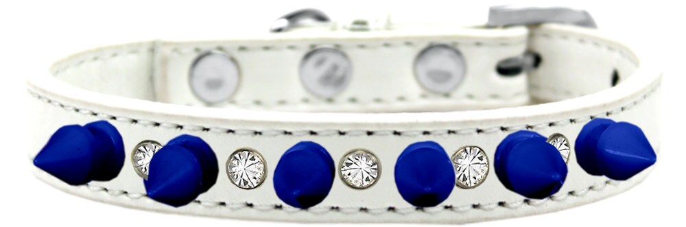 Pet and Dog Spike Collar, "Clear Crystals & Blue Spikes”