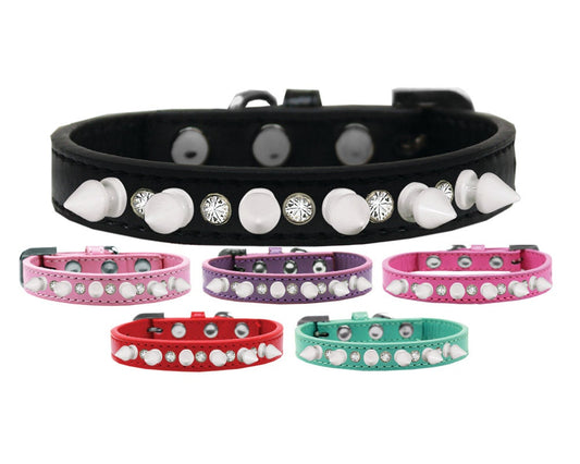 Pet and Dog Spike Collar, "Clear Crystals & White Spikes"�