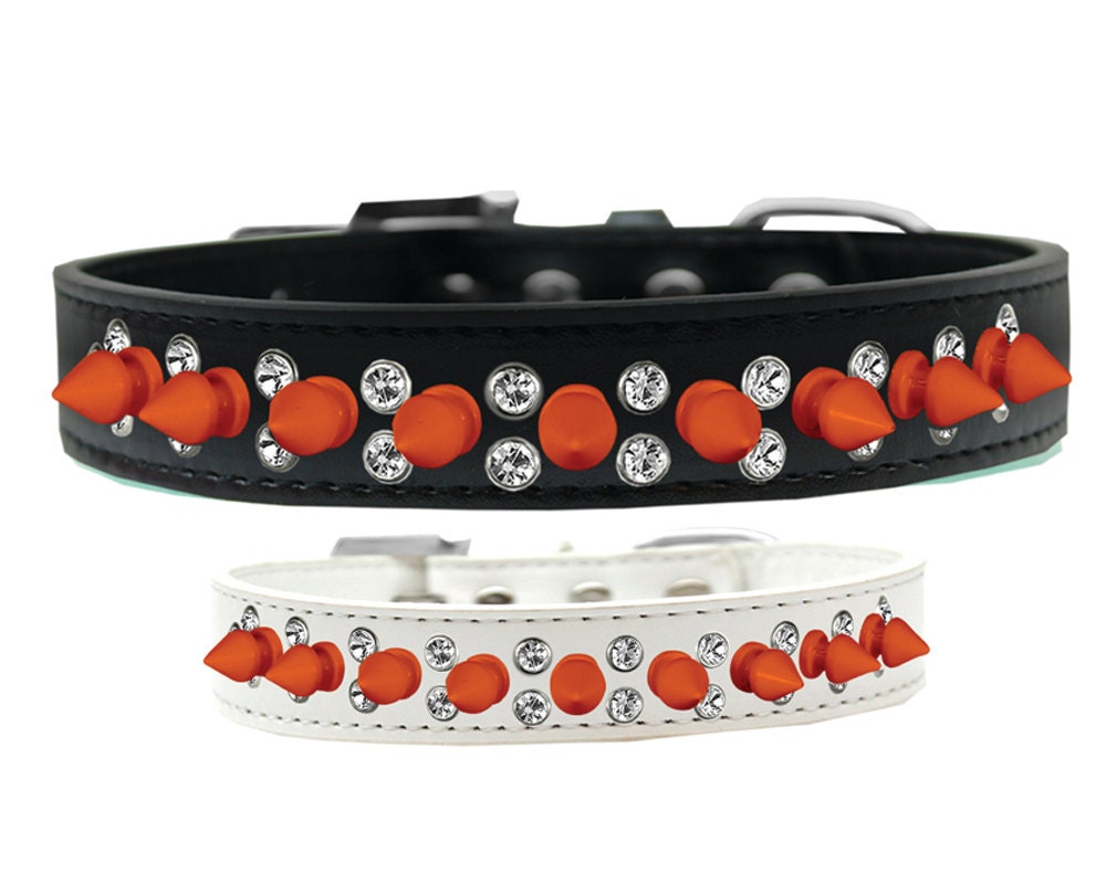 Pet and Dog Spike Collar, "Double Crystal & Orange Spikes"