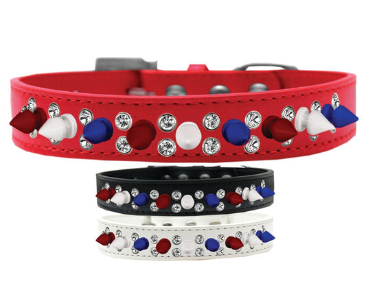 Pet and Dog Spike Collar, "Double Crystal & Red, White and Blue Spikes"