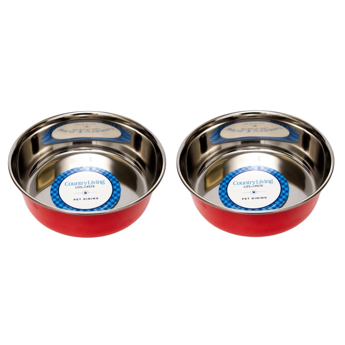 Country Living Set of 2 Heavy Gauge Stainless Steel Dog Bowls - Non-Skid, Durable & Rust-Resistant, Perfect for Food & Water